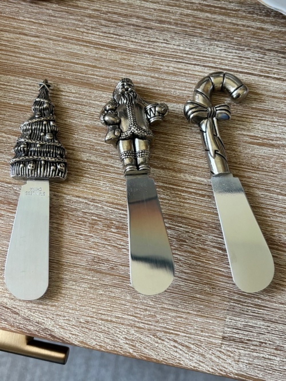 Christmas stainless steel Spreaders Set of THREE Candy Cane Santa Christmas Tree